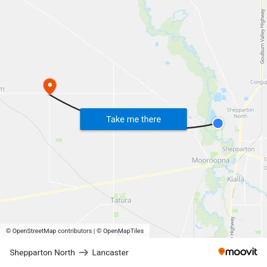 Shepparton North to Lancaster map