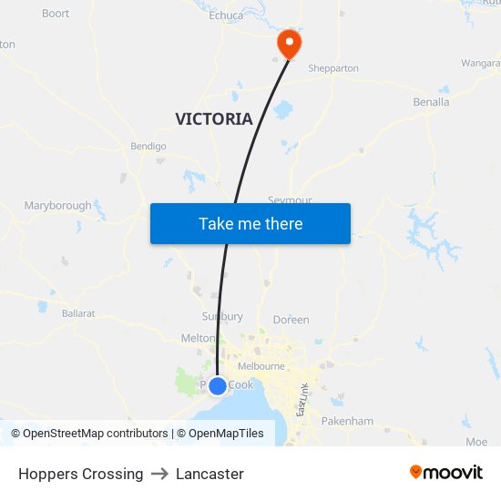 Hoppers Crossing to Lancaster map