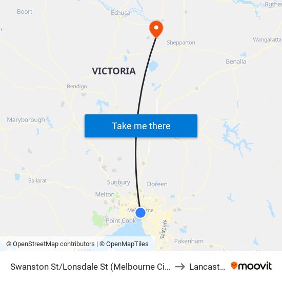 Swanston St/Lonsdale St (Melbourne City) to Lancaster map