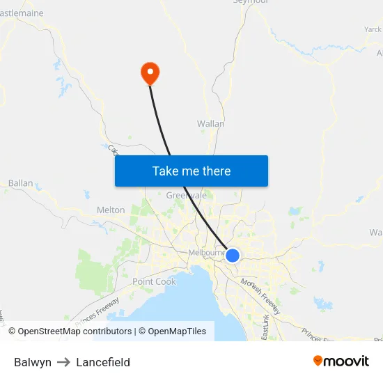 Balwyn to Lancefield map