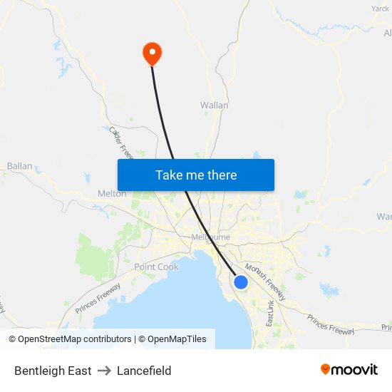 Bentleigh East to Lancefield map