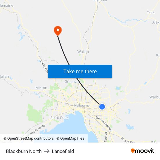 Blackburn North to Lancefield map