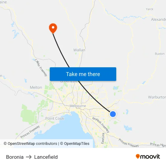 Boronia to Lancefield map