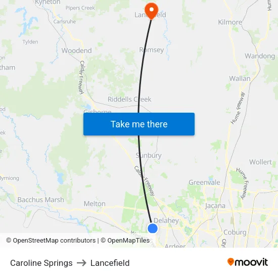 Caroline Springs to Lancefield map