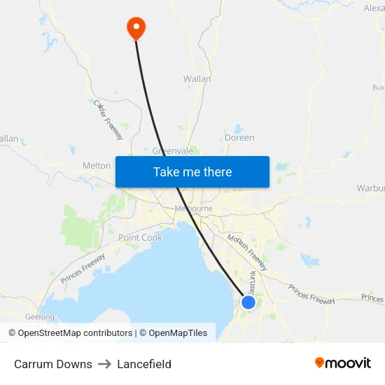 Carrum Downs to Lancefield map