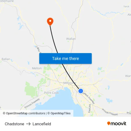 Chadstone to Lancefield map