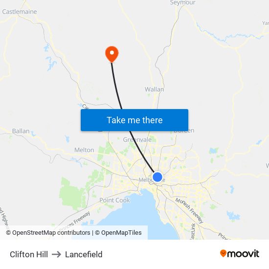 Clifton Hill to Lancefield map