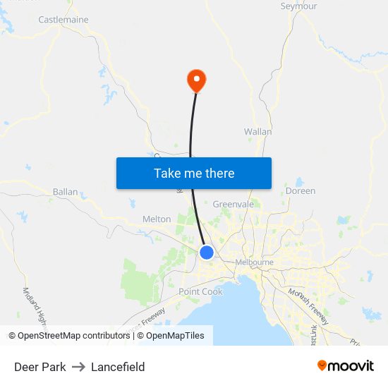 Deer Park to Lancefield map