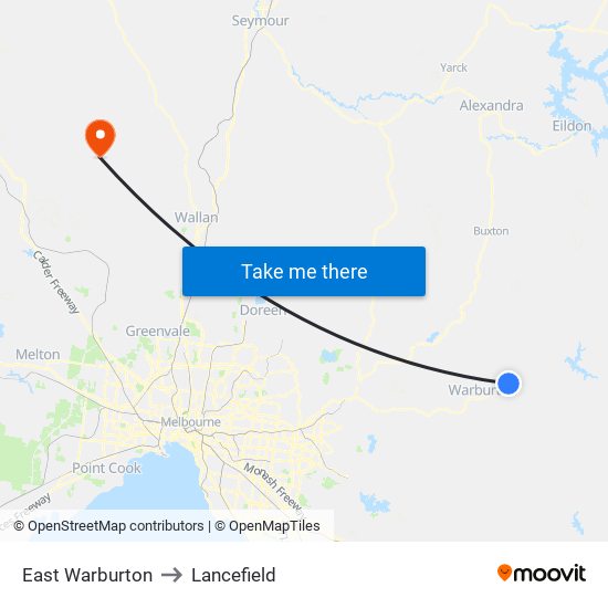 East Warburton to Lancefield map