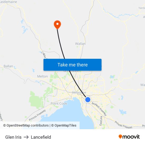 Glen Iris to Lancefield map