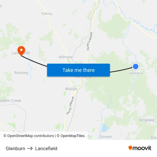 Glenburn to Lancefield map