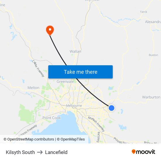 Kilsyth South to Lancefield map