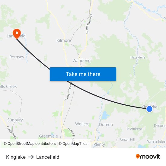 Kinglake to Lancefield map