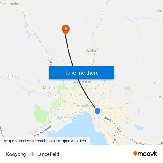 Kooyong to Lancefield map