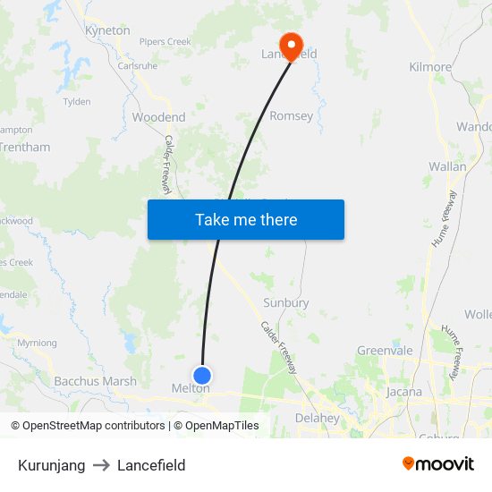 Kurunjang to Lancefield map