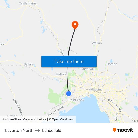 Laverton North to Lancefield map