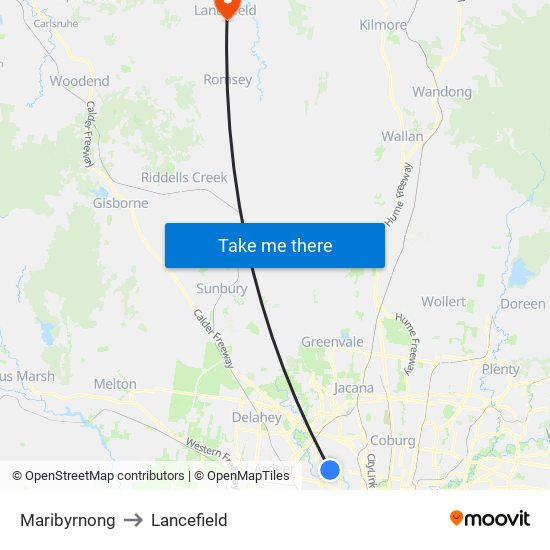Maribyrnong to Lancefield map