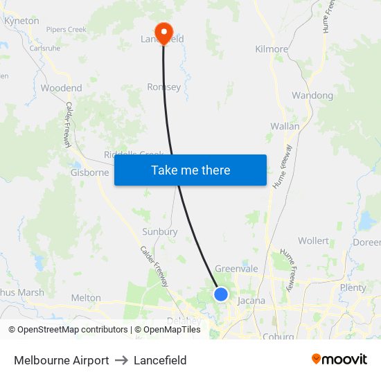 Melbourne Airport to Lancefield map