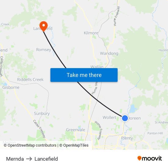 Mernda to Lancefield map