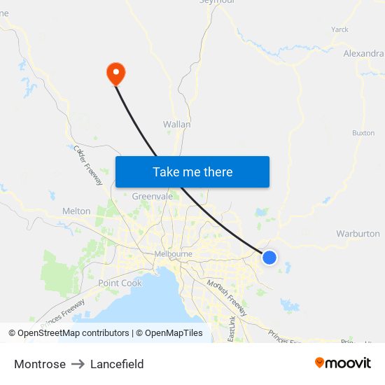 Montrose to Lancefield map