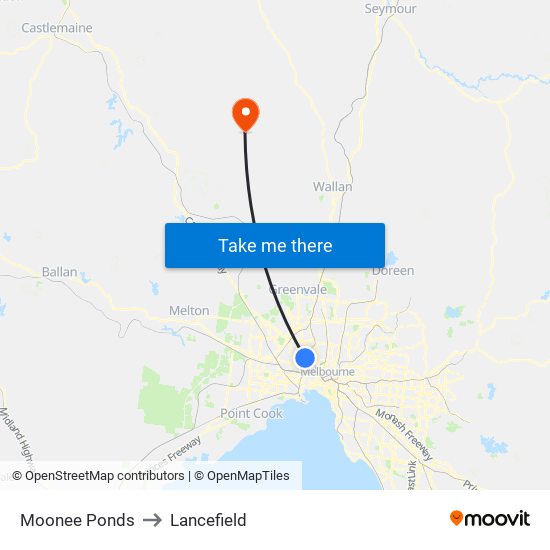 Moonee Ponds to Lancefield map