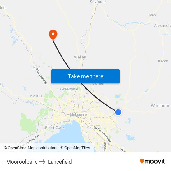 Mooroolbark to Lancefield map