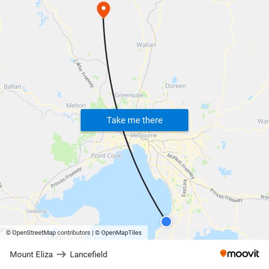 Mount Eliza to Lancefield map