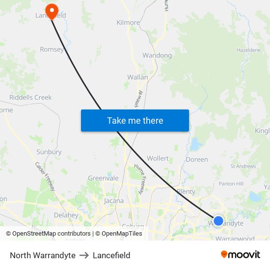 North Warrandyte to Lancefield map