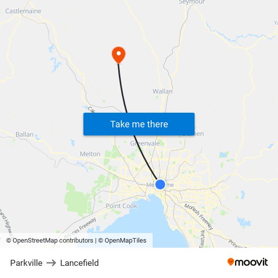 Parkville to Lancefield map