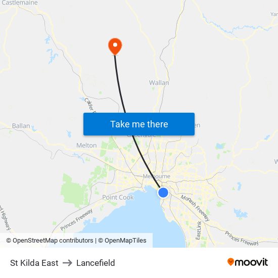 St Kilda East to Lancefield map