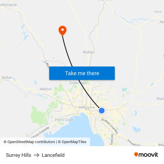 Surrey Hills to Lancefield map