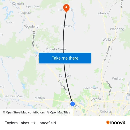 Taylors Lakes to Lancefield map