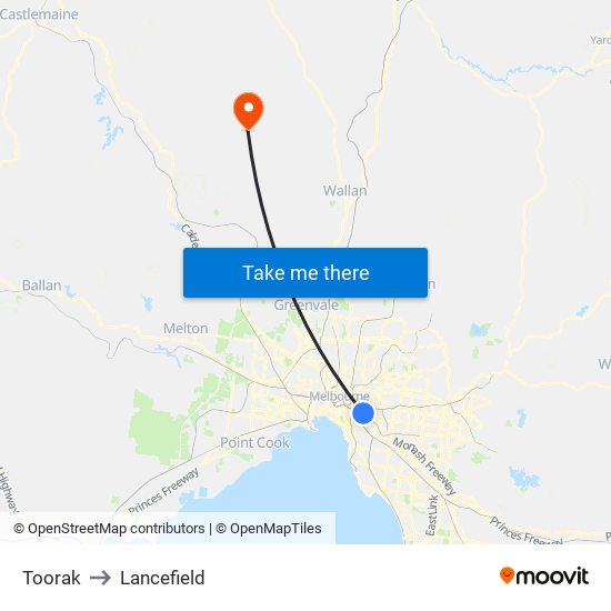 Toorak to Lancefield map