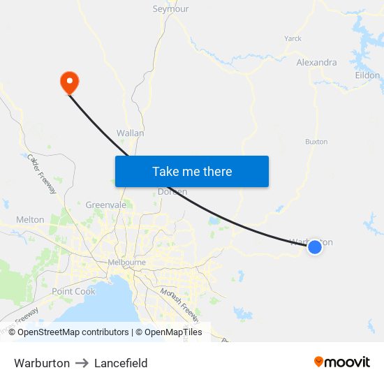 Warburton to Lancefield map