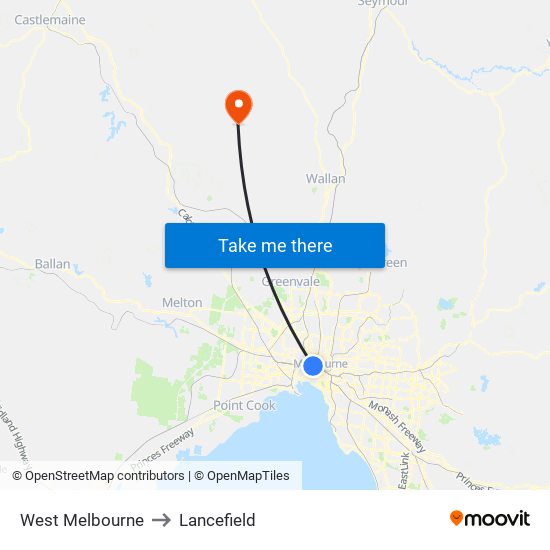 West Melbourne to Lancefield map