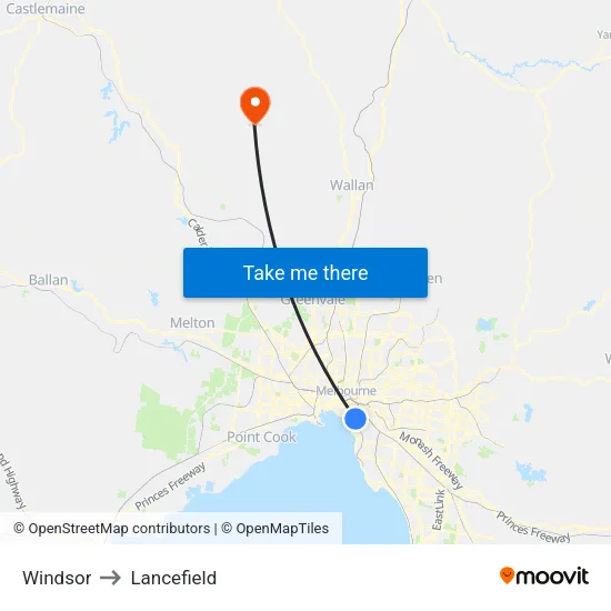 Windsor to Lancefield map