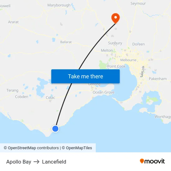 Apollo Bay to Lancefield map