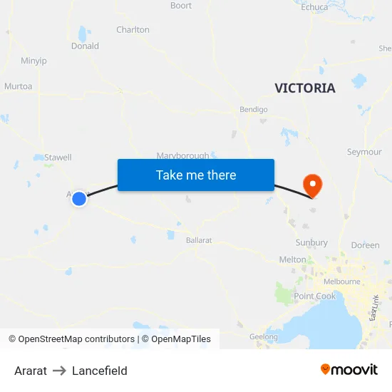 Ararat to Lancefield map