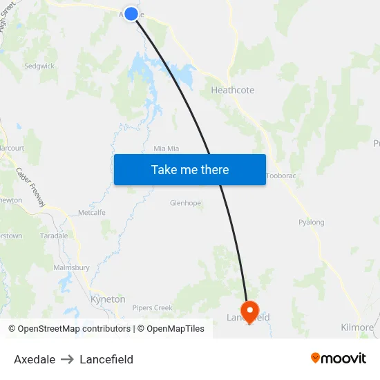 Axedale to Lancefield map