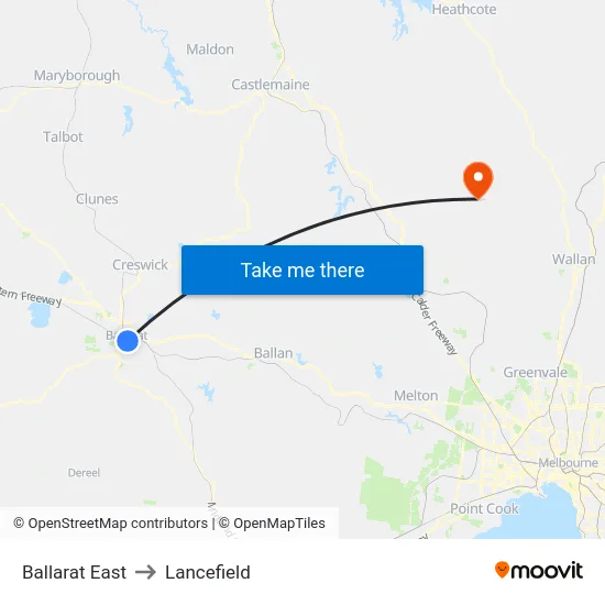 Ballarat East to Lancefield map