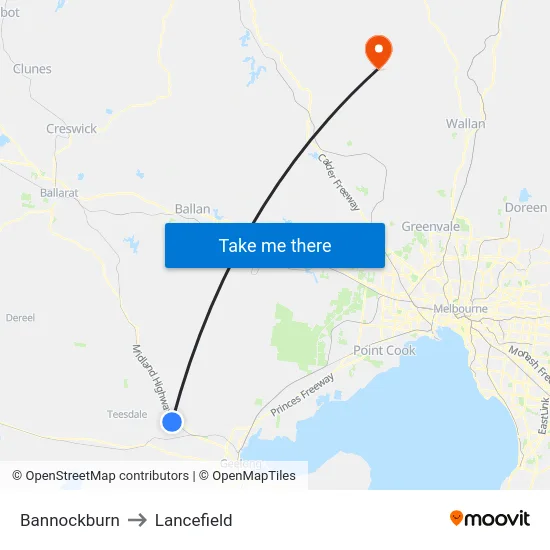 Bannockburn to Lancefield map