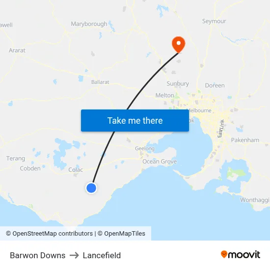 Barwon Downs to Lancefield map