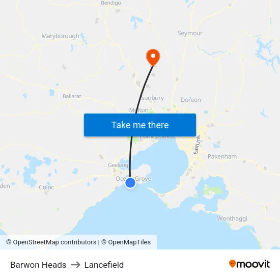 Barwon Heads to Lancefield map