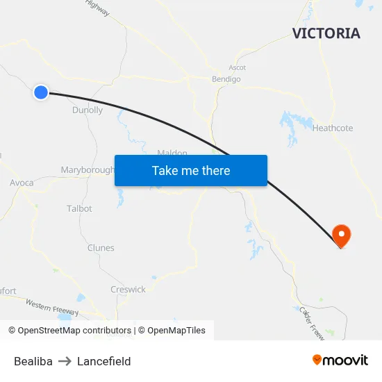 Bealiba to Lancefield map