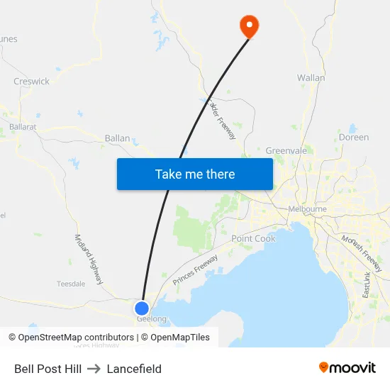 Bell Post Hill to Lancefield map