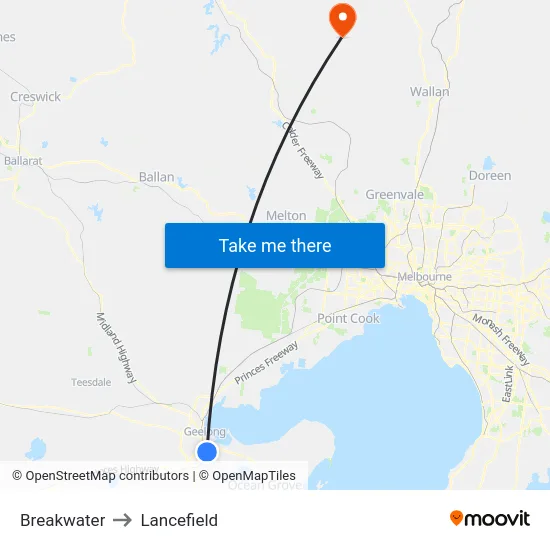 Breakwater to Lancefield map