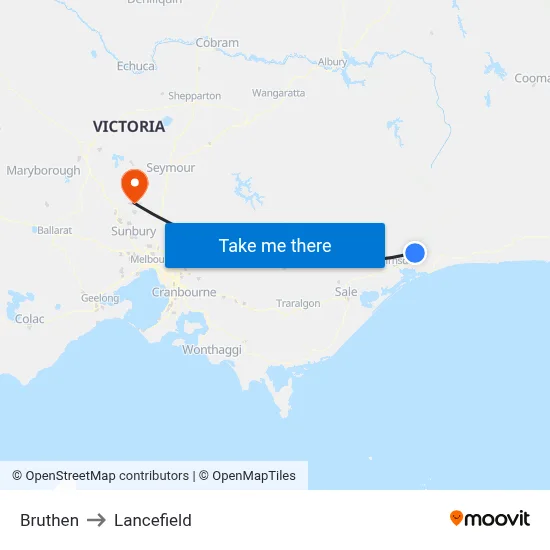 Bruthen to Lancefield map