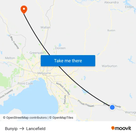 Bunyip to Lancefield map