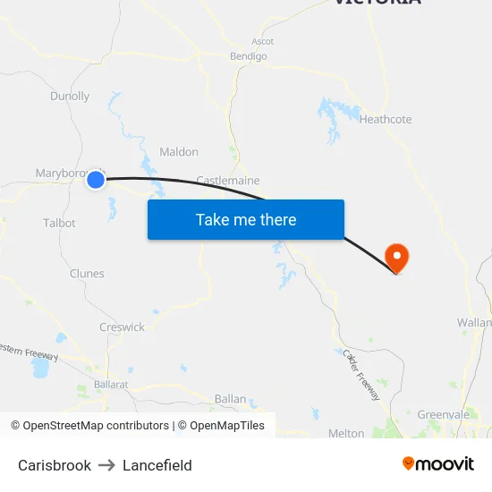 Carisbrook to Lancefield map