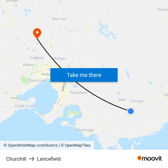 Churchill to Lancefield map